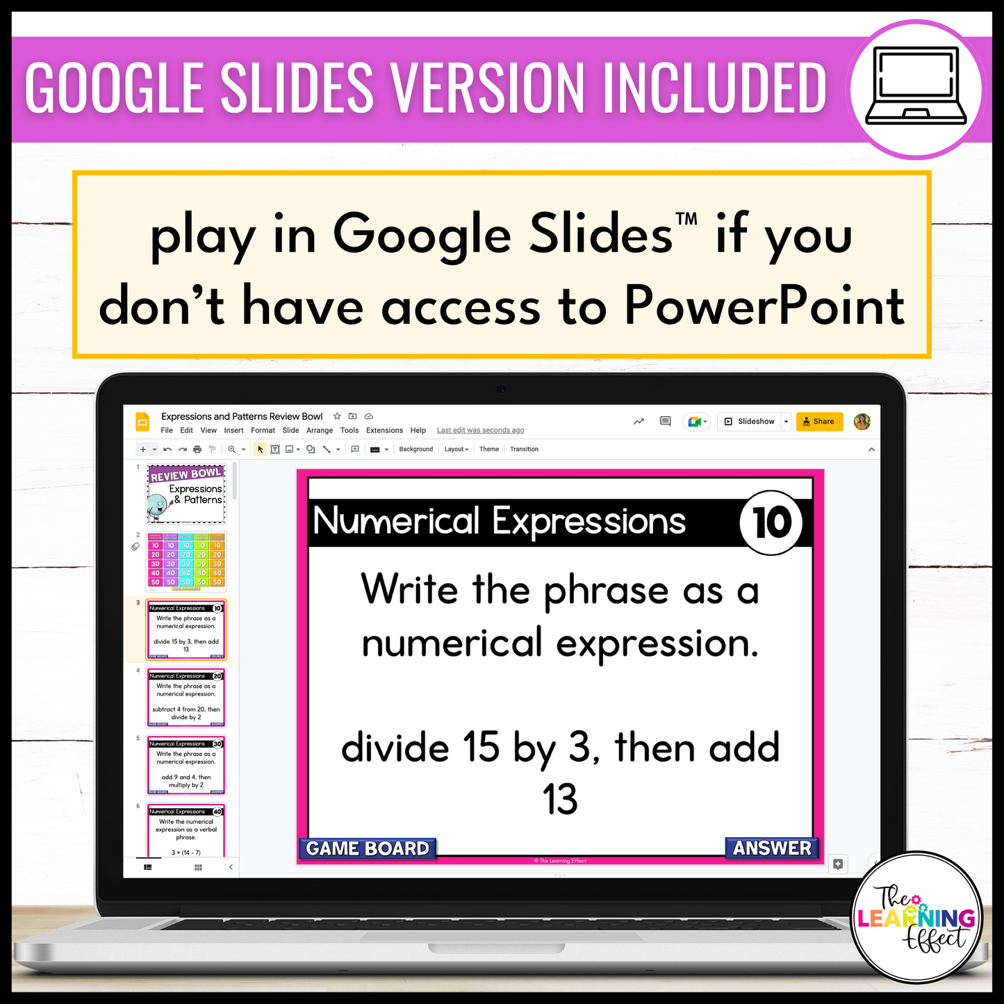 Expressions and Patterns Game Show | 5th Grade Math Review Test Prep Activity