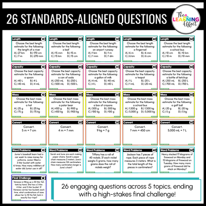 Metric System Measurement Game Show | 4th Grade Math Review Test Prep Activity