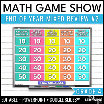 4th Grade Math Spiral Review #2 Game Show | End of Year Test Prep Activity