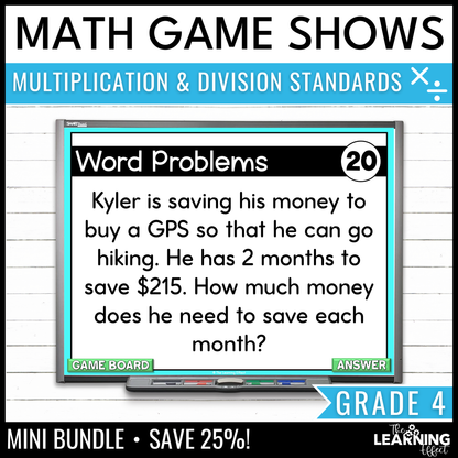 4th Grade Math Multiplication and Division Game Shows BUNDLE | Test Prep Review Activity