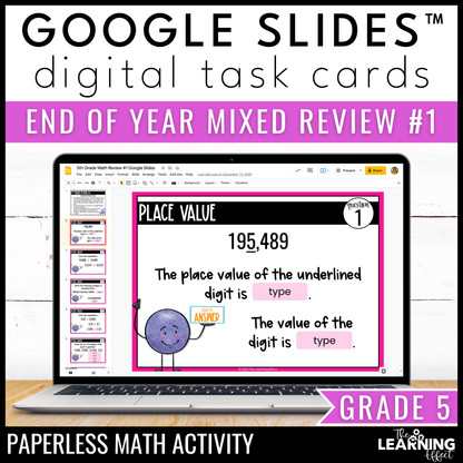 5th Grade Math Spiral Review #1 Google Slides | Digital Task Cards Test Prep Activity
