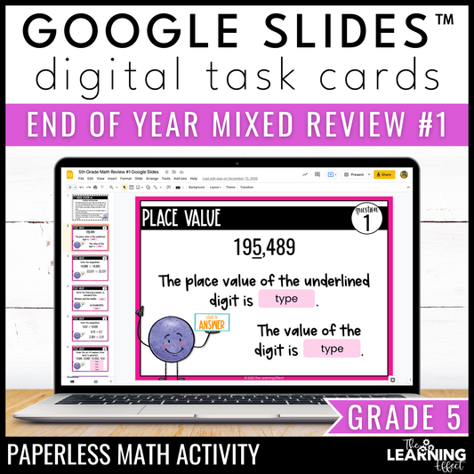 5th Grade Math Spiral Review #1 Google Slides | Digital Task Cards Test Prep Activity