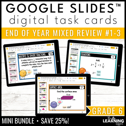 6th Grade Math Spiral Review #1-3 Google Slides BUNDLE | Digital Task Cards Activities