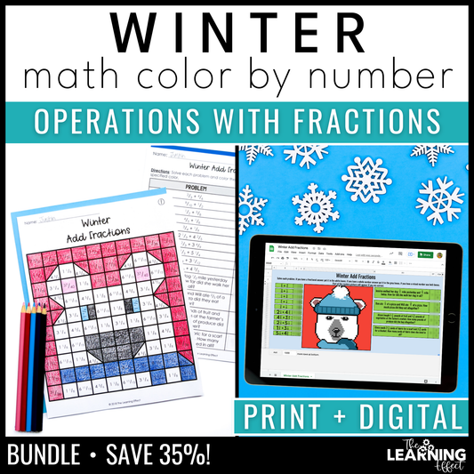 Winter Math Activities Color by Number and Pixel Art BUNDLE