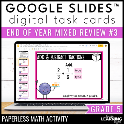 5th Grade Math Spiral Review #3 Google Slides | Digital Task Cards Test Prep Activity