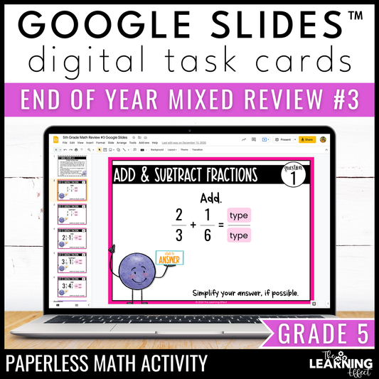 5th Grade Math Spiral Review #3 Google Slides | Digital Task Cards Test Prep Activity