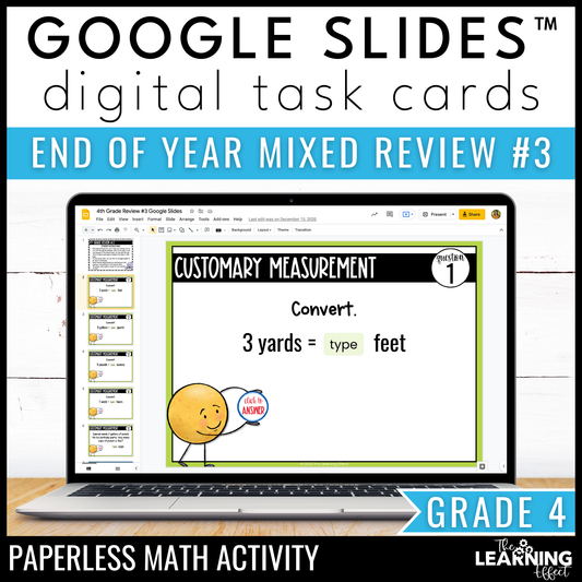 4th Grade Math Spiral Review #3 Google Slides | Digital Task Cards Test Prep Activity