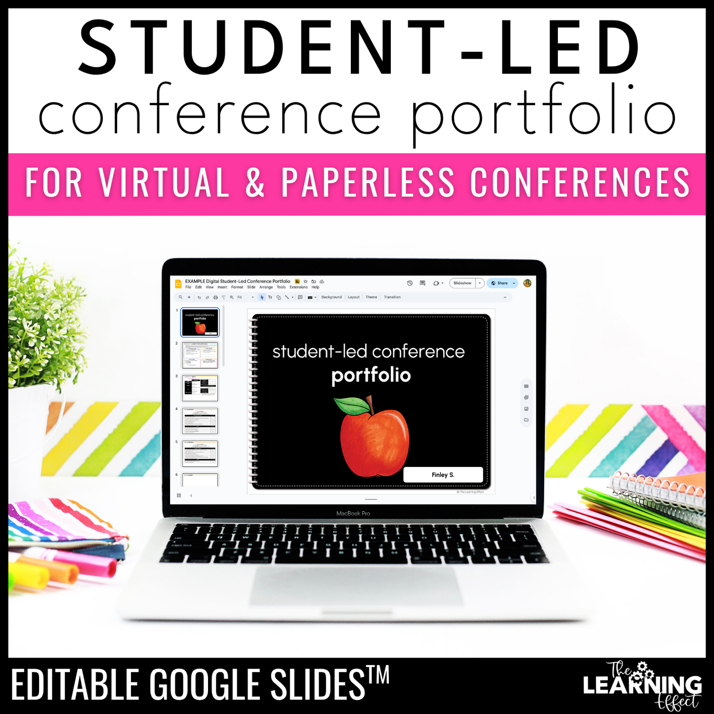 Student Led Conferences Google Slides | Editable Digital Portfolio Virtual Forms