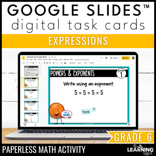 Expressions Google Slides | 6th Grade Math Digital Task Cards Activity