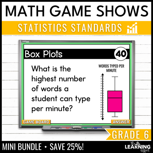 6th Grade Math Data and Statistics Game Shows BUNDLE | Test Prep Review Activities