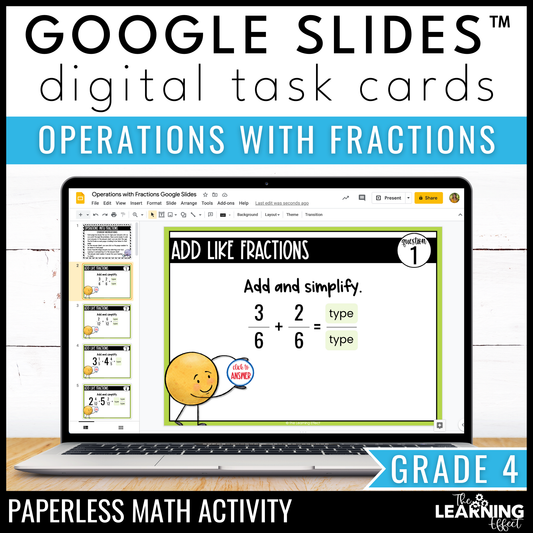 Operations with Fractions Google Slides | 4th Grade Digital Task Cards Activity