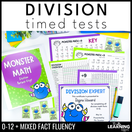 Division Timed Tests | Math Fact Fluency Practice Worksheets and Tracker