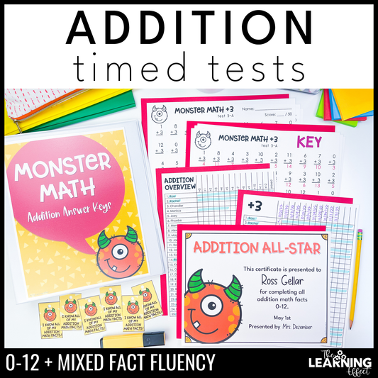 Addition Timed Tests | Math Fact Fluency Practice Worksheets and Tracker