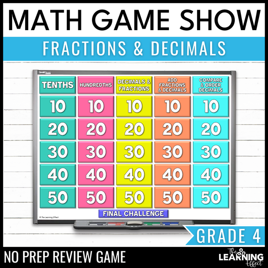 Fractions and Decimals Game Show | 4th Grade Math Review Test Prep Activity