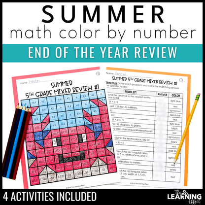 End of Year Math Activities Mystery Picture Worksheets | Review 5th and 6th Grade