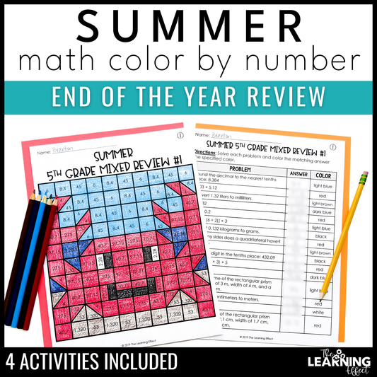 End of Year Math Activities Mystery Picture Worksheets | Review 5th and 6th Grade