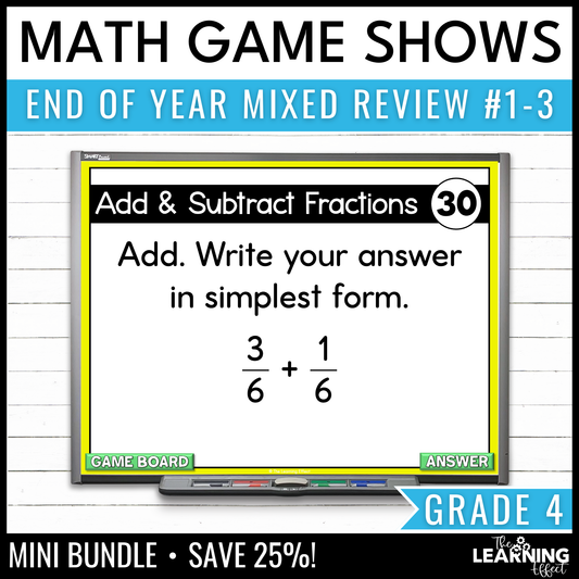 4th Grade Math Spiral Review #1-3 Game Shows BUNDLE | End of Year Test Prep Activities