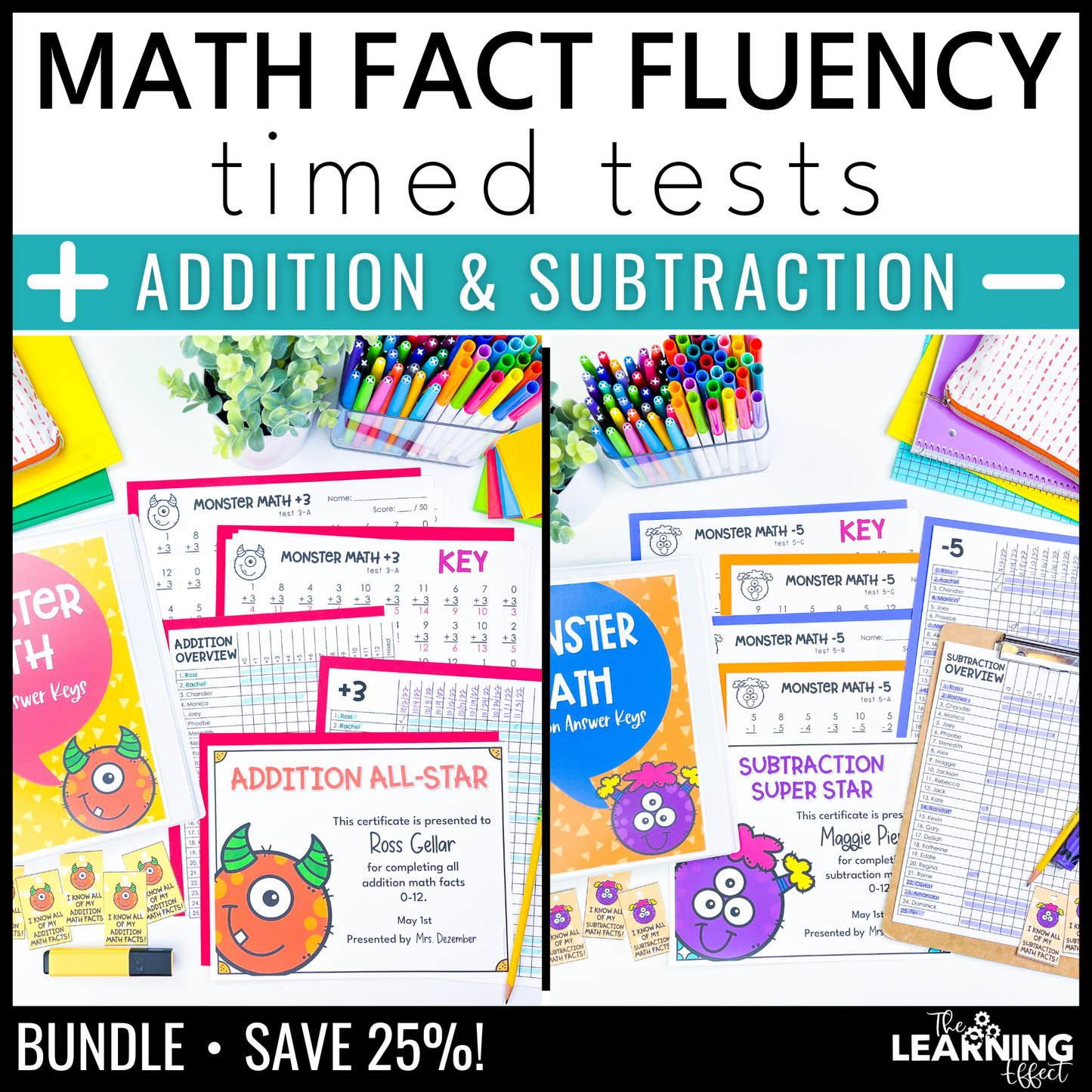 Math Fact Fluency Addition and Subtraction Timed Tests BUNDLE | Practice Worksheets