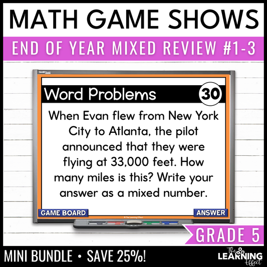 5th Grade Math Spiral Review #1-3 Game Shows BUNDLE | End of Year Test Prep Activities