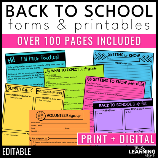 Back to School Forms | Editable Templates | Parent Information Packet