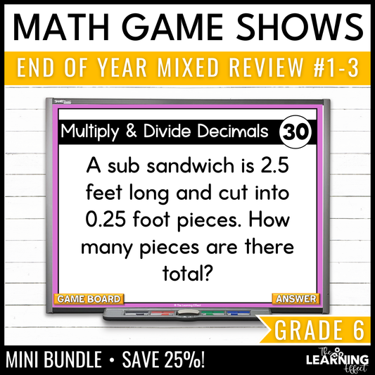 6th Grade Math Spiral Review #1-3 Game Shows BUNDLE | End of Year Test Prep Activities