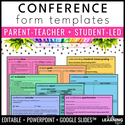 Parent Teacher Conference Forms | Student Led Conferences | Editable Templates