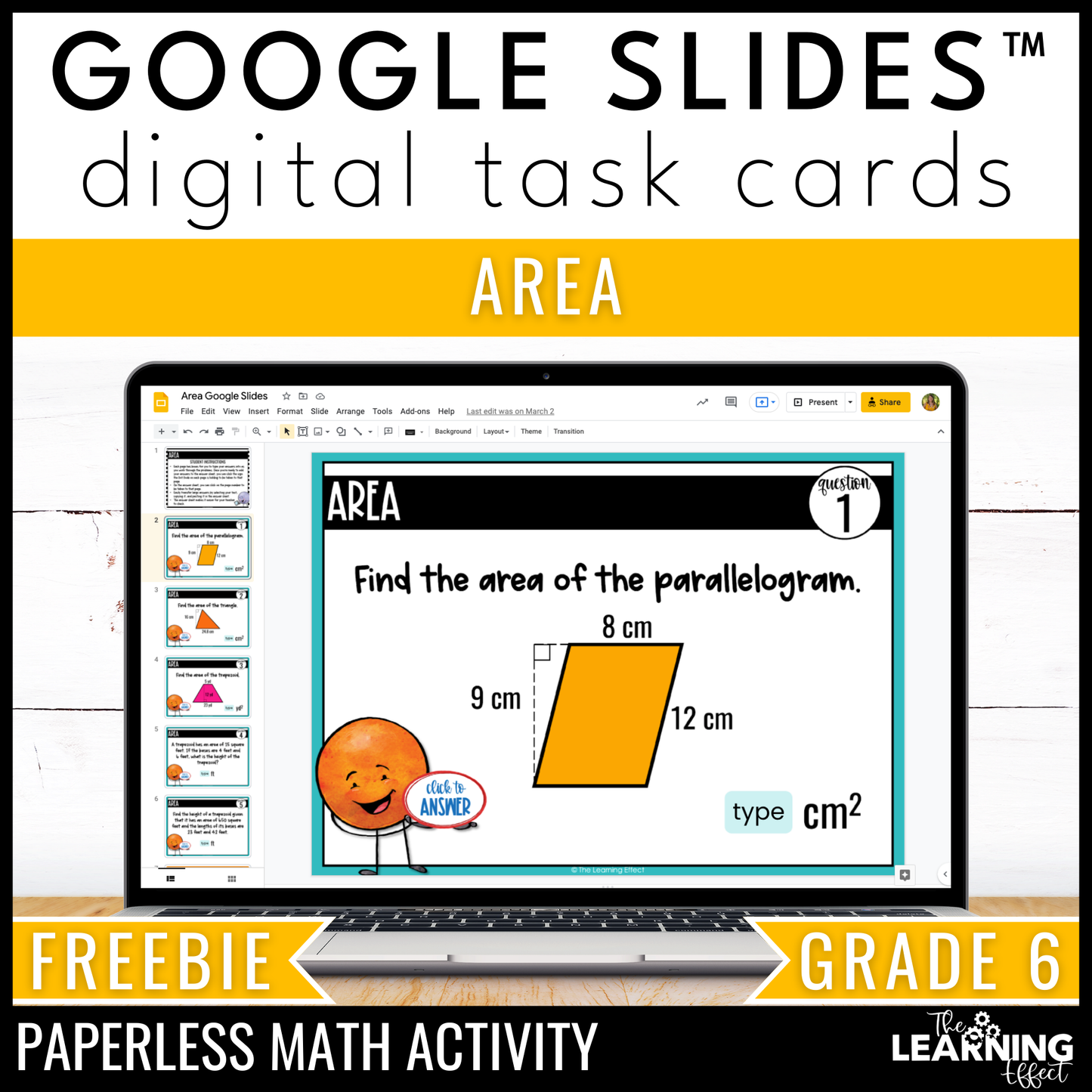 Area Google Slides | 6th Grade Digital Math Review Task Cards Activity | FREE