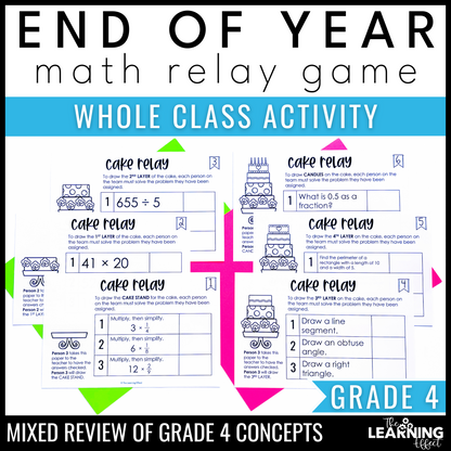 End of the Year Math Game for 4th Grade | Relay Review Test Prep Activity