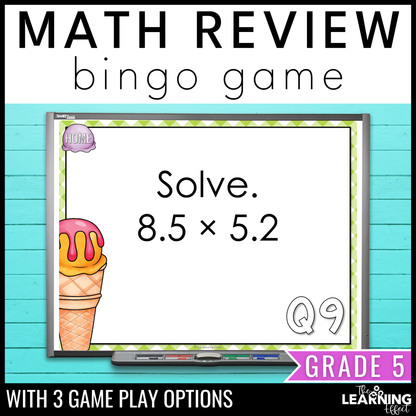 5th Grade Math Spiral Review Bingo Game | End of Year Test Prep Activity
