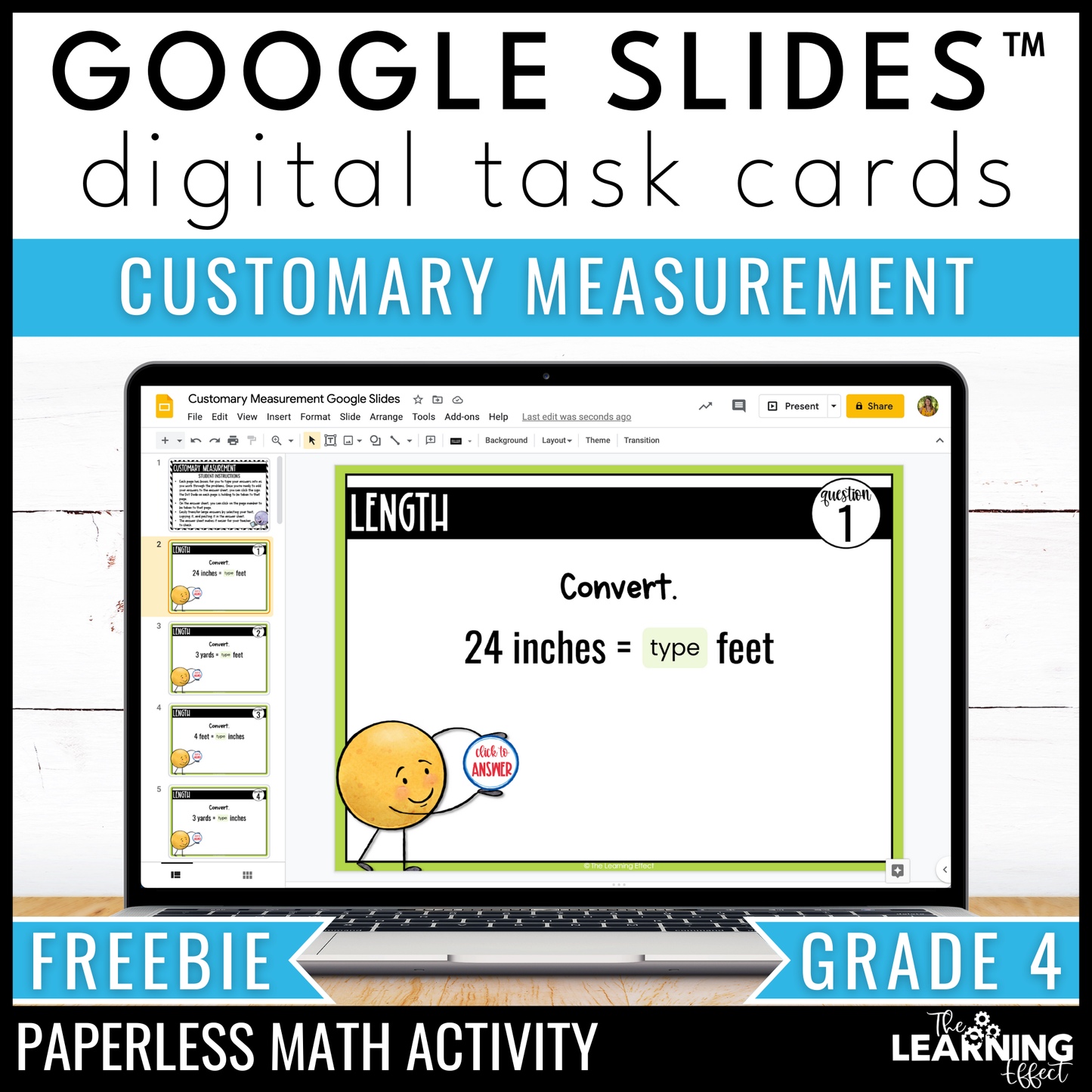 Customary Measurement Google Slides | 4th Grade Digital Task Cards Activity | FREE
