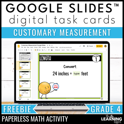 Customary Measurement Google Slides | 4th Grade Digital Task Cards Activity | FREE