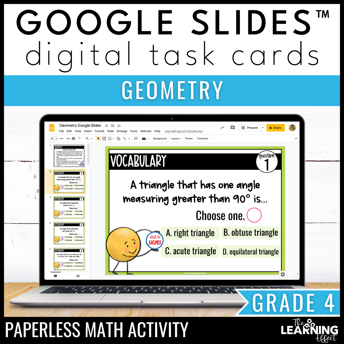 Geometry Google Slides | 4th Grade Math Digital Task Cards Activity