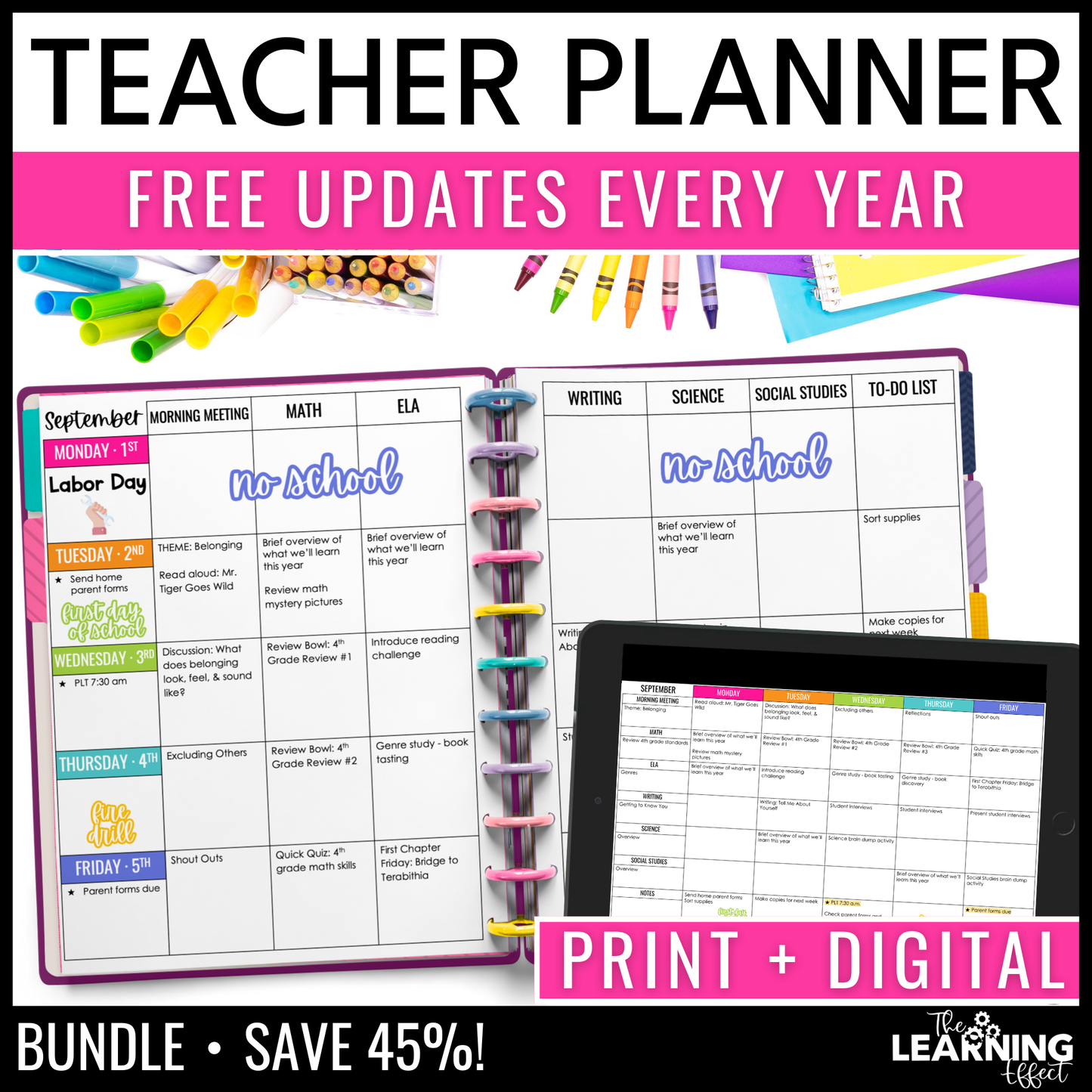 Editable Teacher Lesson Planner Binder 2026 Printable and Digital BUNDLE
