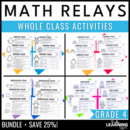4th Grade Math Review Relay Games BUNDLE | Fun No Prep Whole Class Activities