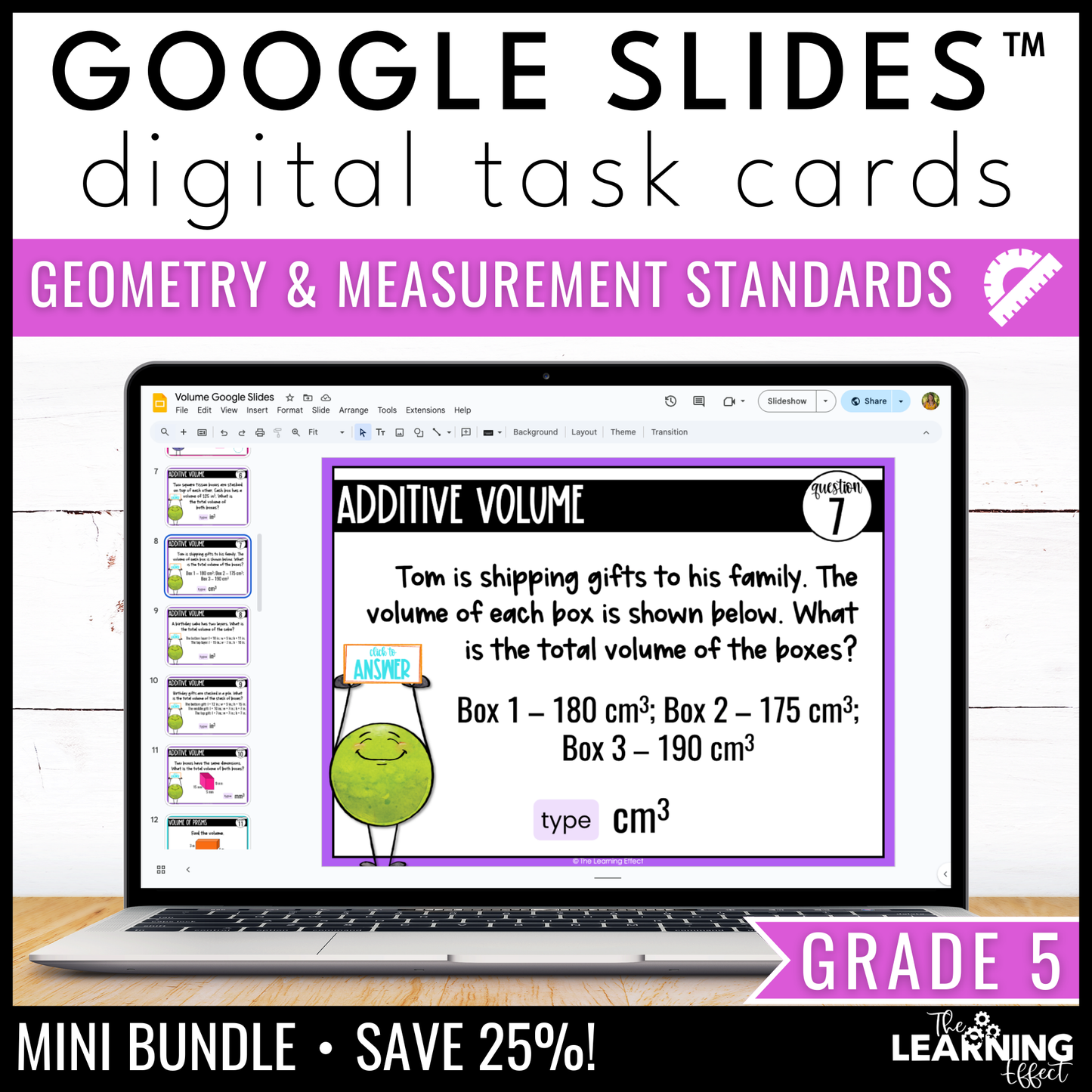5th Grade Math Geometry and Measurement Google Slides BUNDLE | Digital Task Card Activities