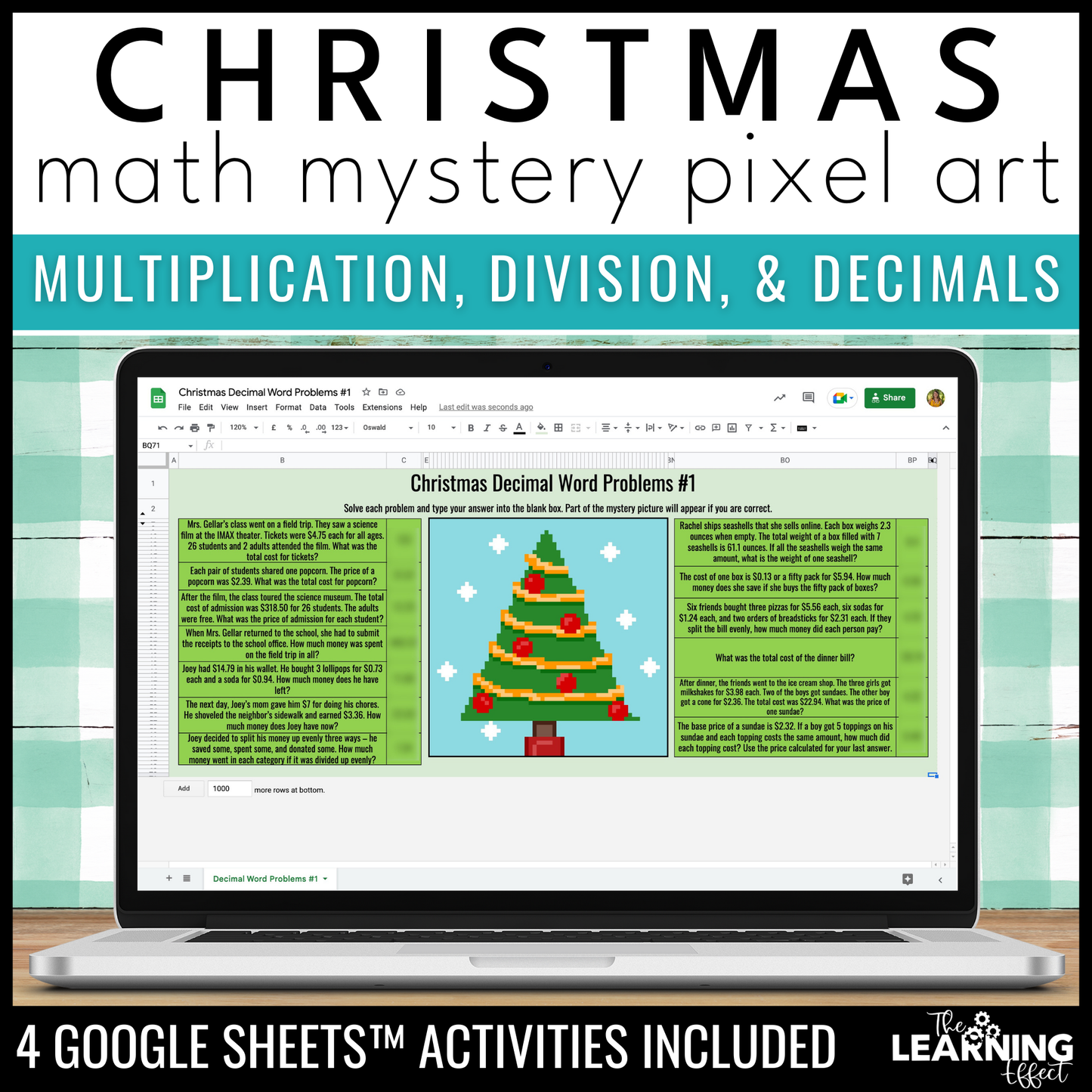 Christmas Math Activities Digital Pixel Art | Multiplication, Division, Decimals