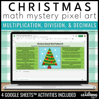 Christmas Math Activities Digital Pixel Art | Multiplication, Division, Decimals