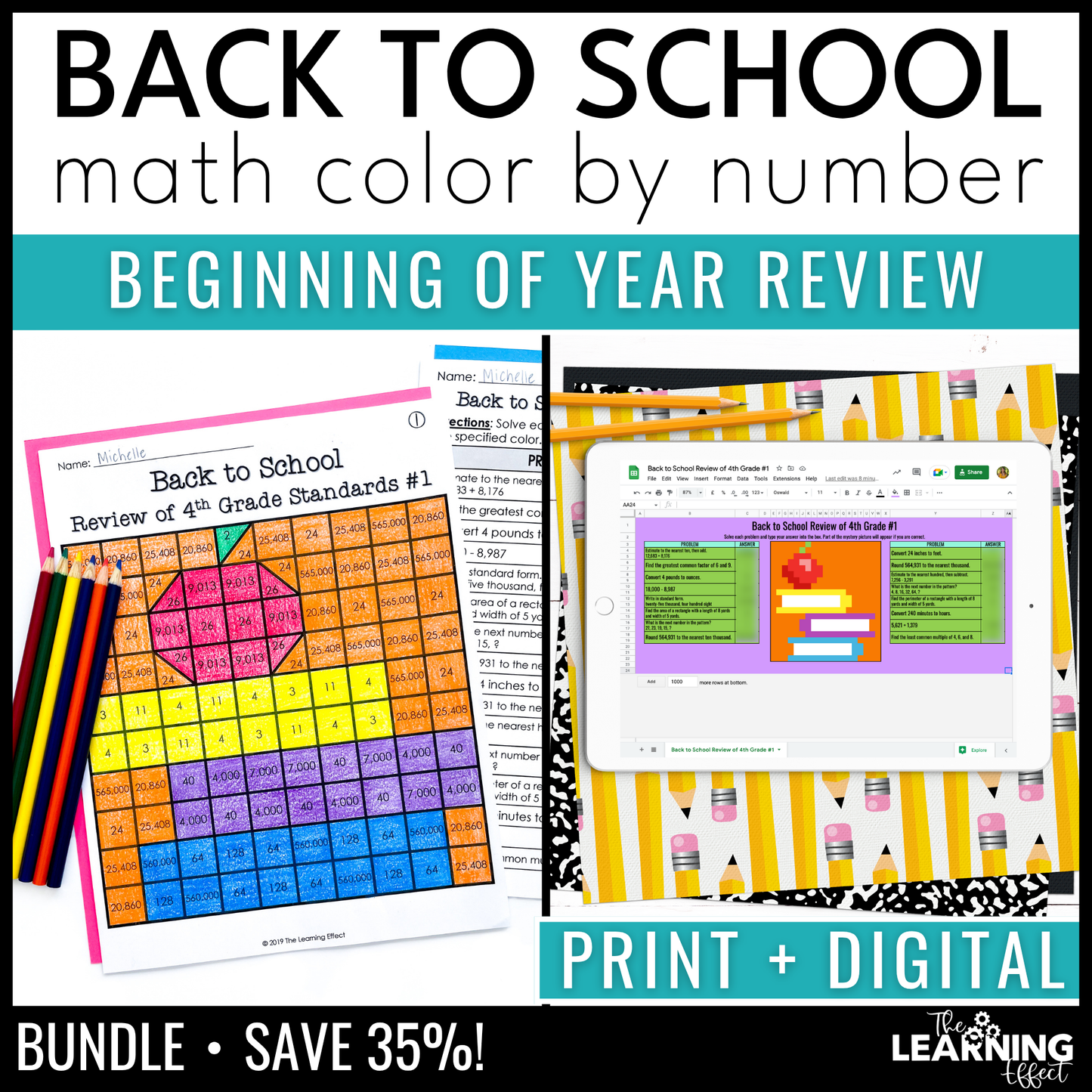Back to School Math Activities Color by Number and Pixel Art BUNDLE