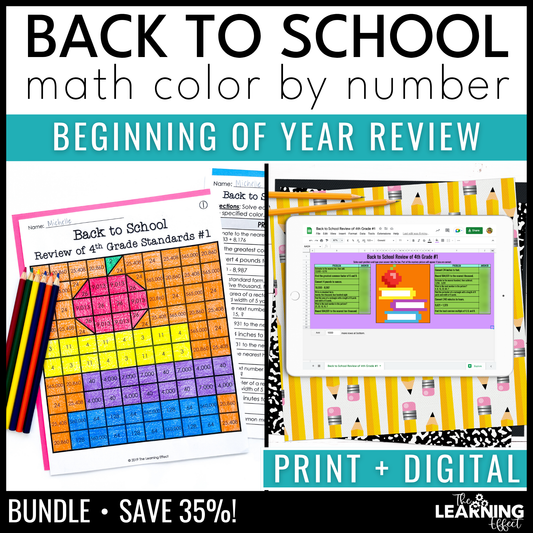 Back to School Math Activities Color by Number and Pixel Art BUNDLE