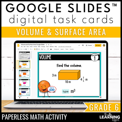 Volume and Surface Area Google Slides | 6th Grade Digital Task Cards Activity