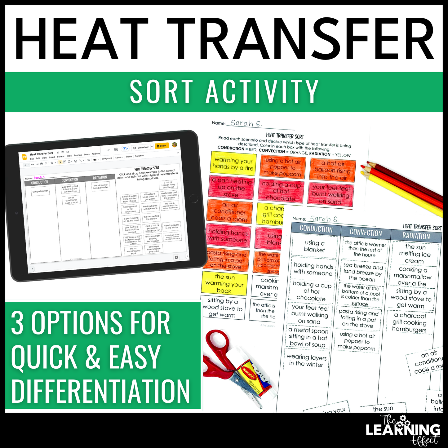 Heat Transfer Sort Activity | Print & Digital | Conduction Convection Radiation