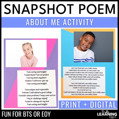 Student Snapshot Poem | All About Me Activity | End of the Year or Back to School