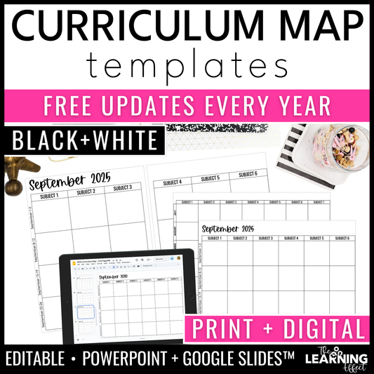 Curriculum Map and Pacing Guide Templates | Editable Planning Calendar | Black and White