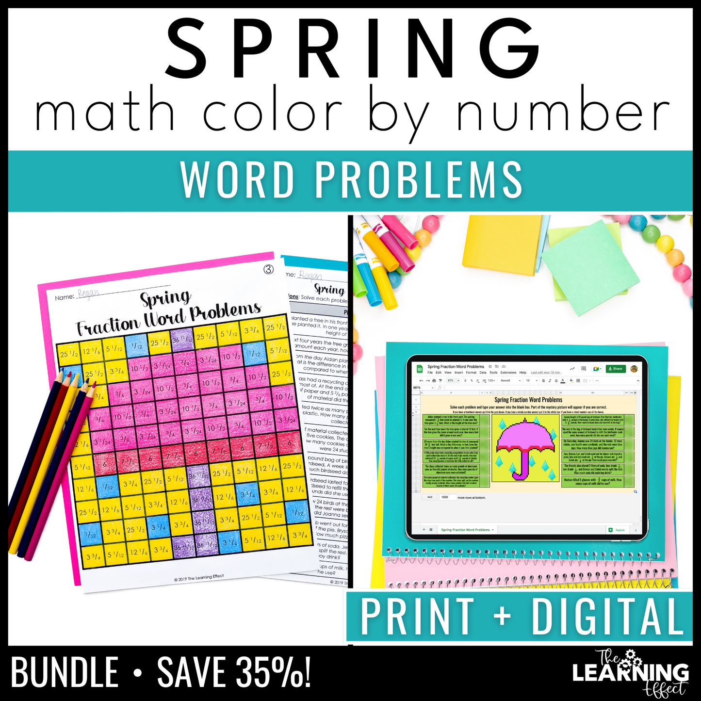 Spring Activities Color by Number and Pixel Art BUNDLE