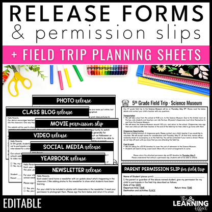 Student Release Forms | Field Trip Permission Slips | Back to School | Editable