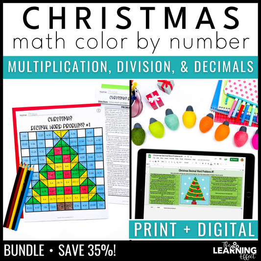 Christmas Math Activities Color by Number and Pixel Art BUNDLE