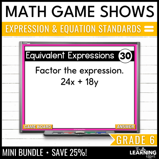 6th Grade Math Expressions and Equations Game Shows BUNDLE | Test Prep Review Activities