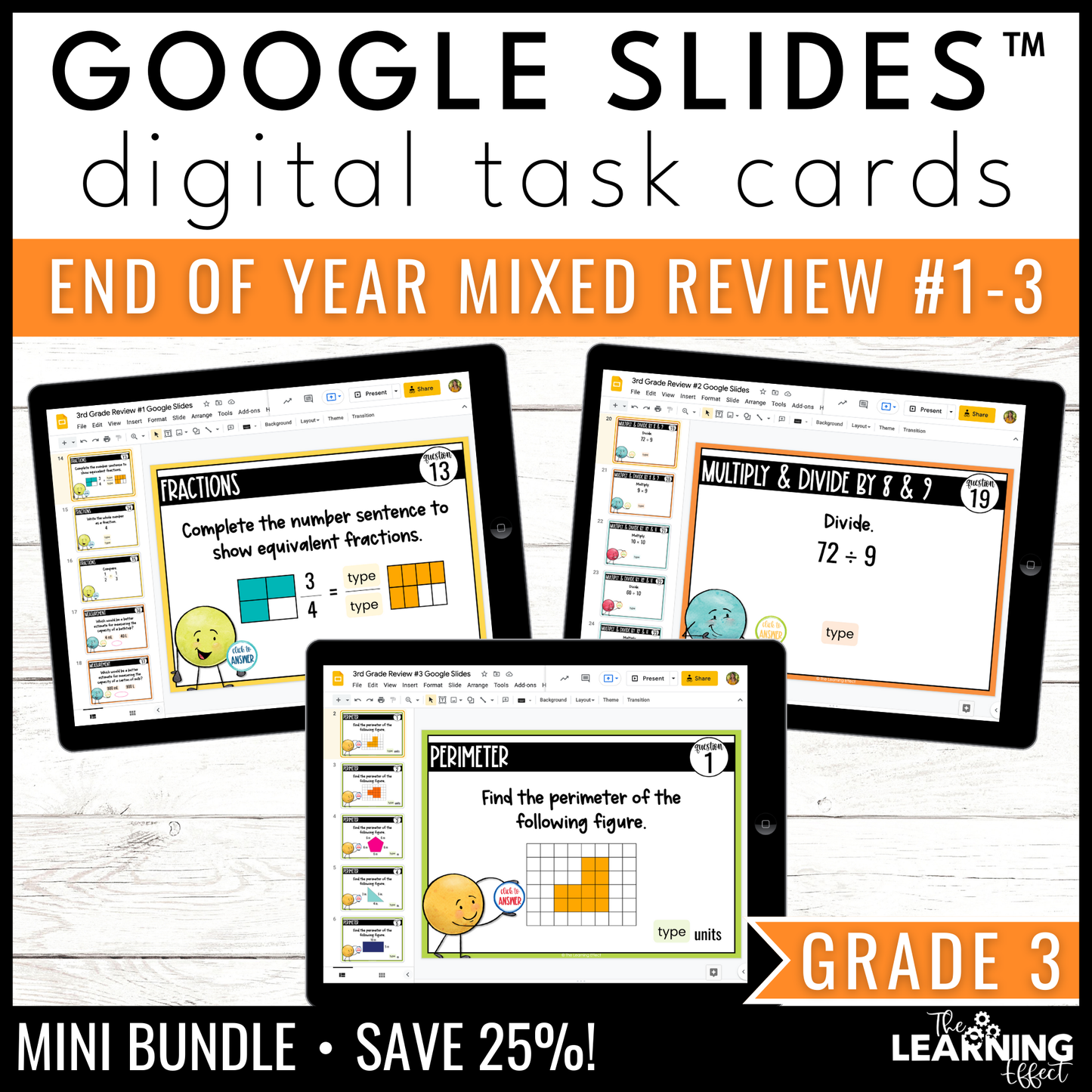 3rd Grade Math Spiral Review #1-3 Google Slides BUNDLE | Digital Task Card Activities
