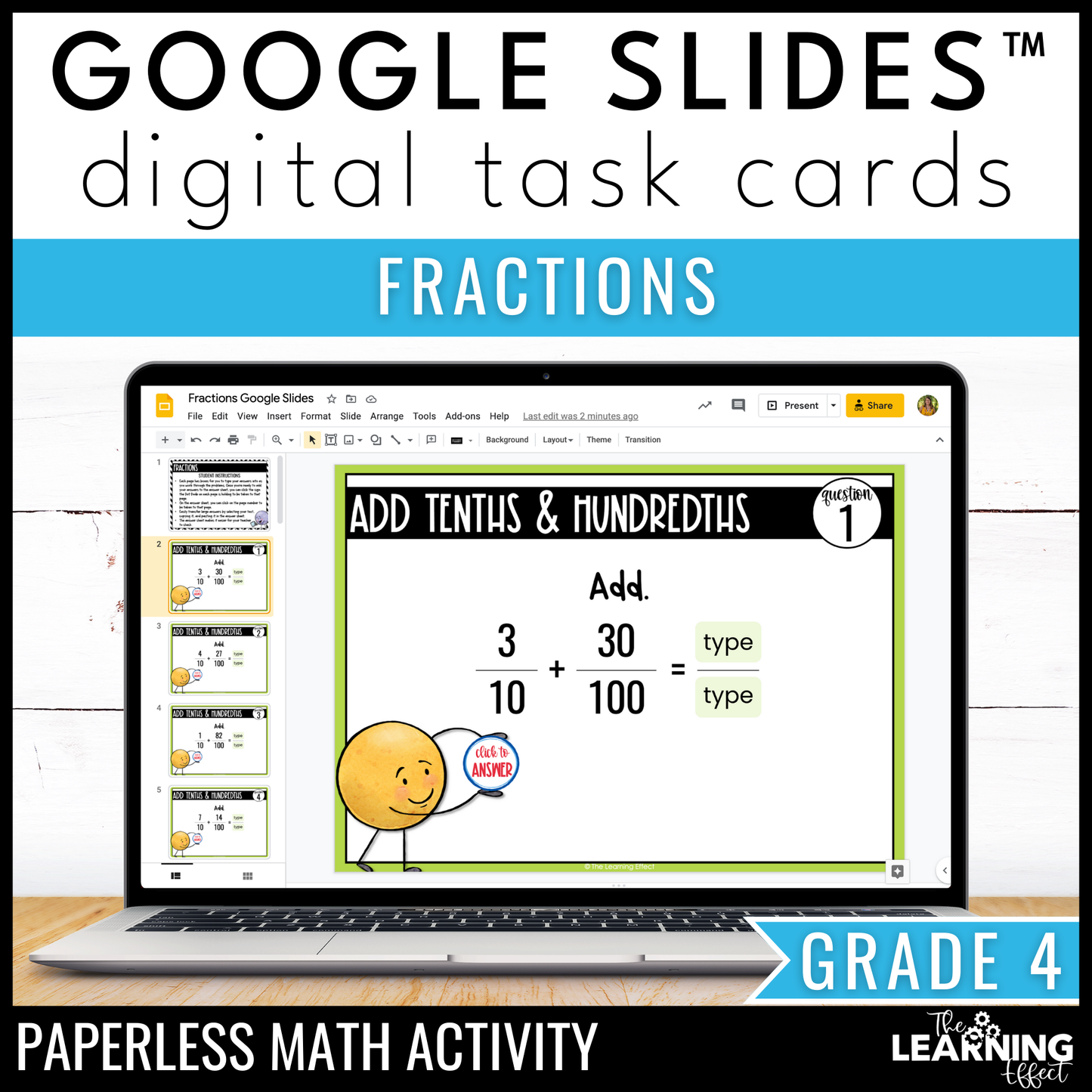 Fractions Google Slides | 4th Grade Math Digital Task Cards Activity