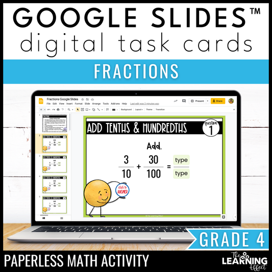 Fractions Google Slides | 4th Grade Math Digital Task Cards Activity